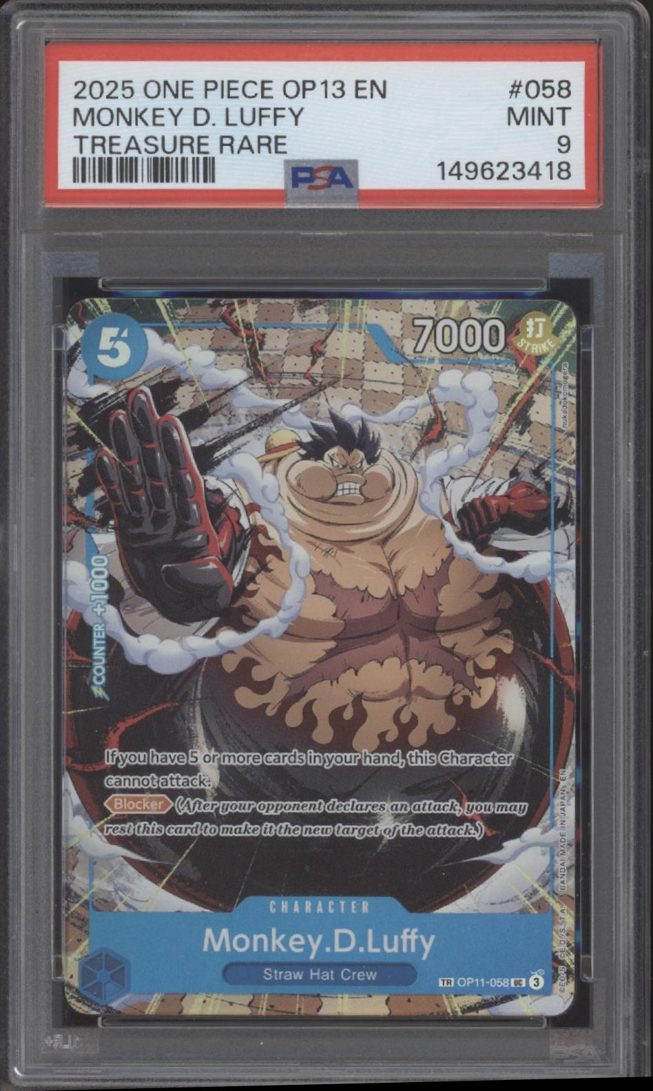 Monkey D Luffy One Piece Card Game OP13 Treasure Rare #058 PSA 9