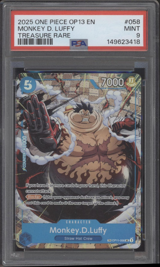 Monkey D Luffy One Piece Card Game OP13 Treasure Rare #058 PSA 9