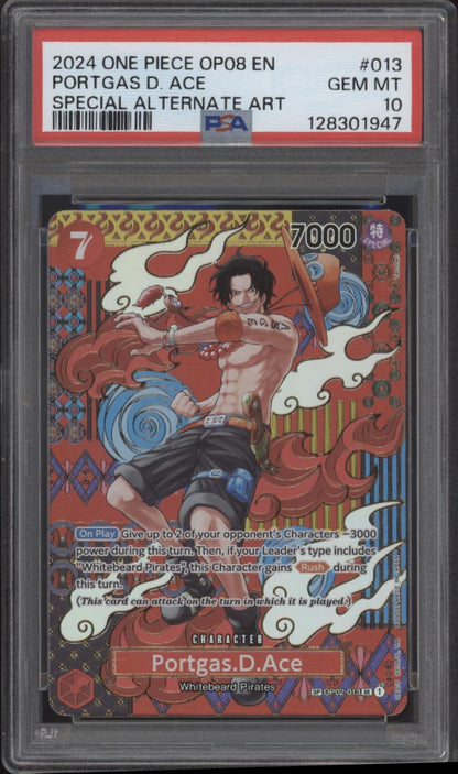 Portgas D Ace One Piece Card Game OP08 Special Alternate Art #013 PSA 10