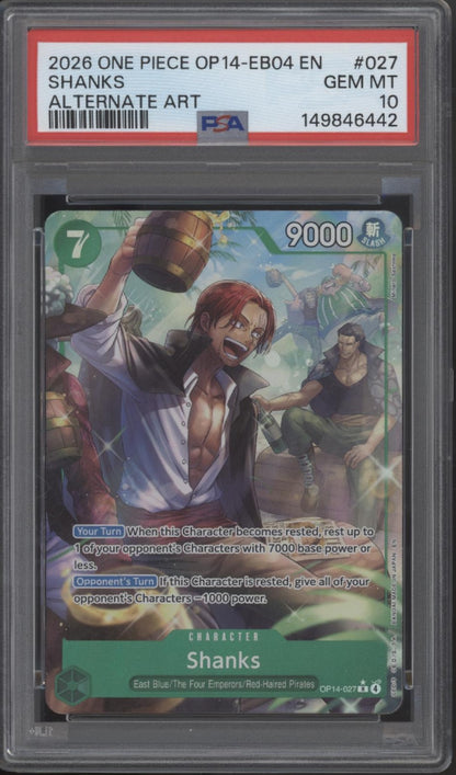 Shanks One Piece Card Game OP14-EB04 Alternate Art #027 PSA 10