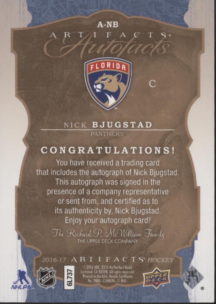 Nick Bjudstad 2016-17 Upper Deck Artifacts Auto #A-NB