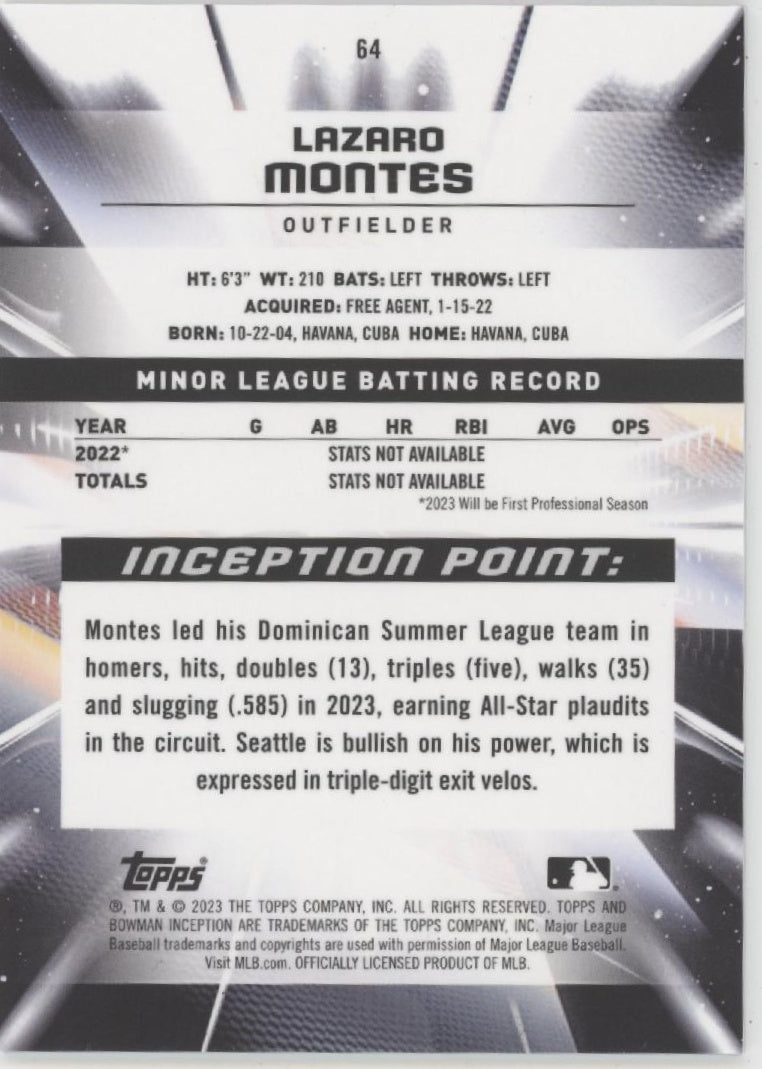 Lazaro Montes 2023 Topps Inception Initiation 50/50 #64