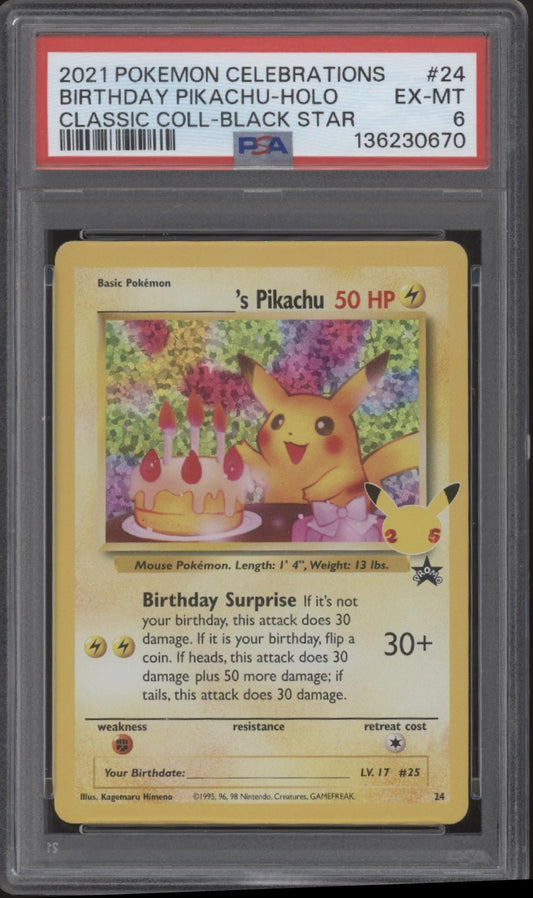 Birthday Pikachu Pokemon Celebrations Classic Collection Black Star Holo PSA 6