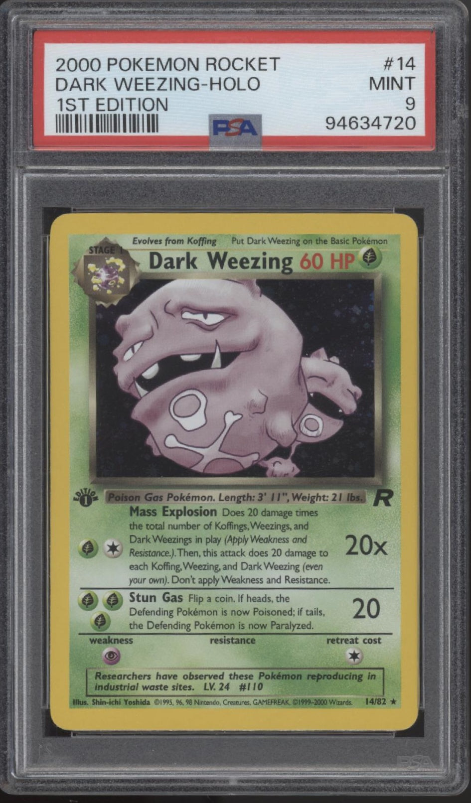 Dark Weezing Pokemon Team Rocket Holo 1st Edition #14 PSA 9