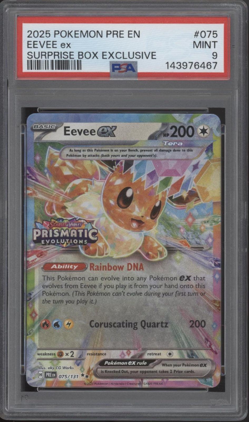 Eevee ex Pokemon Prismatic Evolutions Surprise Box Exclusive #075 PSA 8