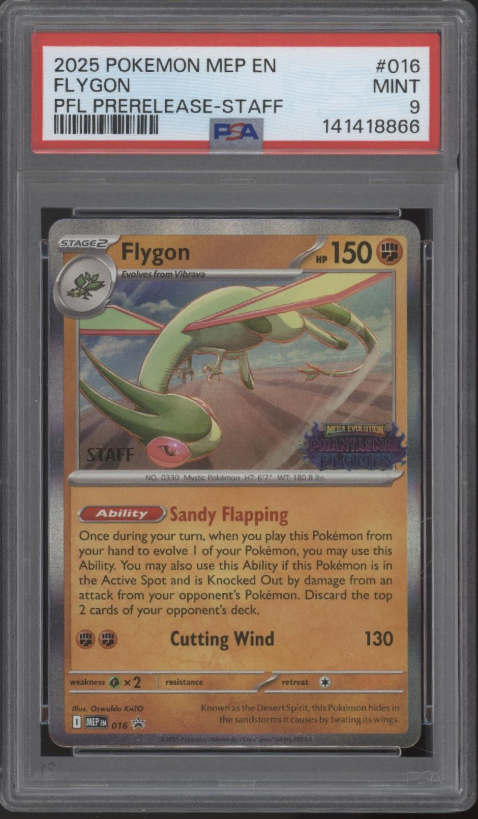 Flygon Pokemon Mega Evolution PFL Prerelease Staff Promo #016 PSA 9