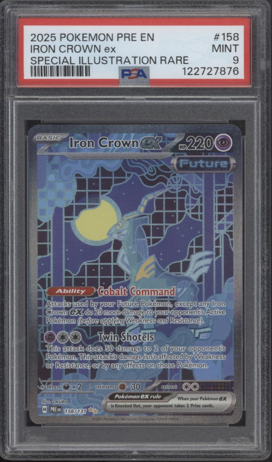 Iron Crown ex Pokemon Prismatic Evolutions Special Illustration Rare #158 PSA 8