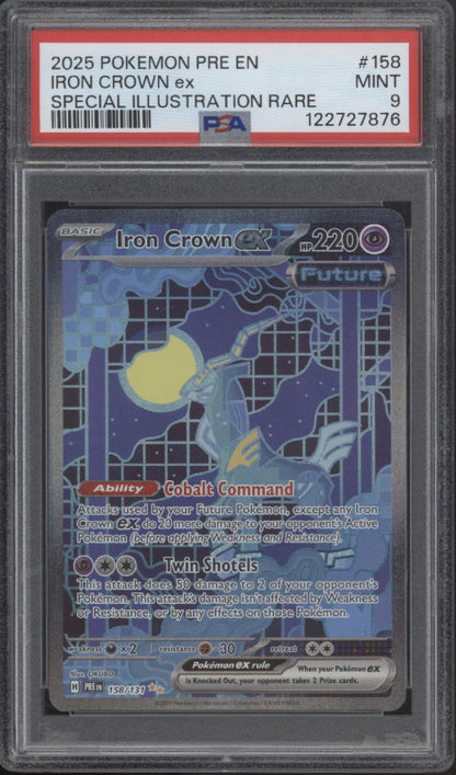 Iron Crown ex Pokemon Prismatic Evolutions Special Illustration Rare #158 PSA 8