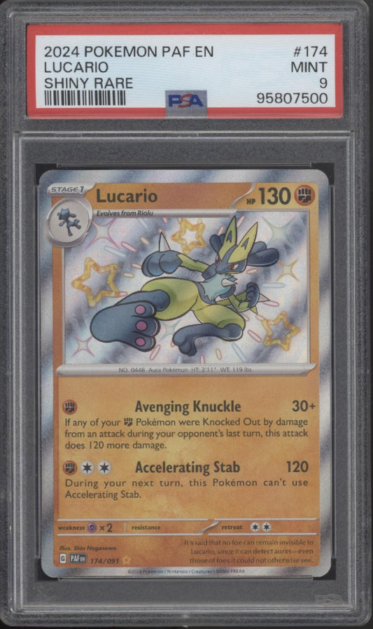 Lucario Pokemon Paldean Fates Shiny Rare #174 PSA 9