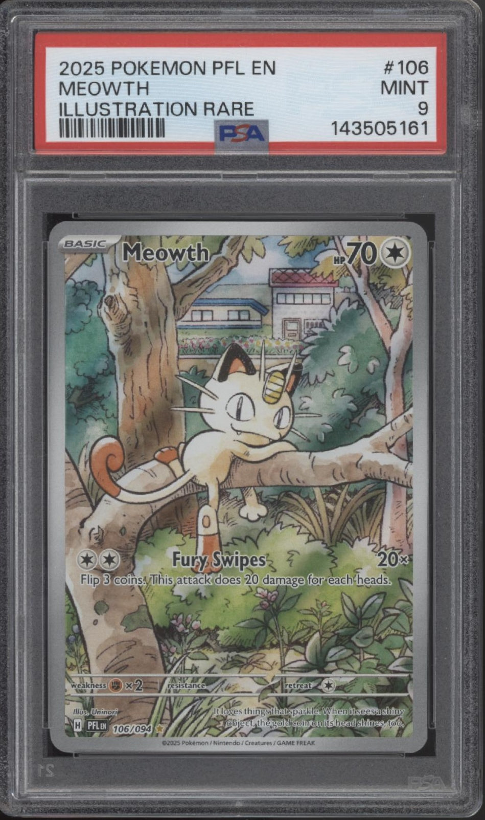 Meowth Pokemon Phantasmal Flames Illustration Rare #106 PSA 9 #1