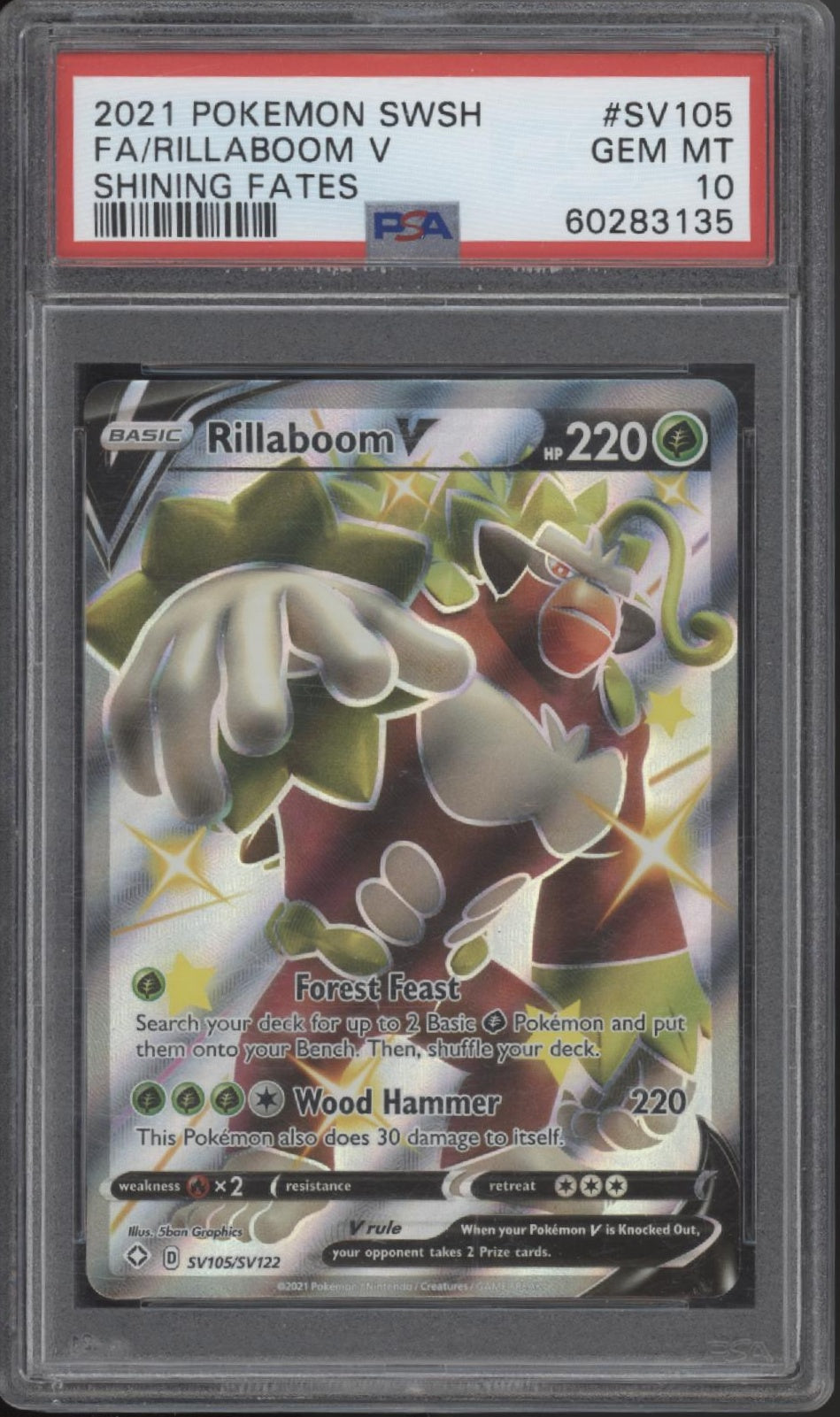 Rillaboom V Pokemon Shining Fates Full Art #SV105 PSA 10