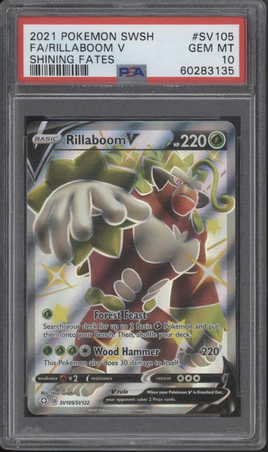 Rillaboom V Pokemon Shining Fates Full Art #SV105 PSA 10