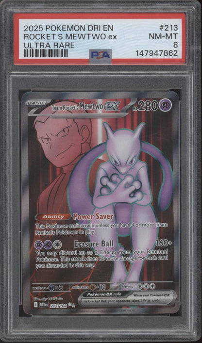 Rocket's Mewtwo ex Pokemon Destined Rivals Ultra Rare #213 PSA 8