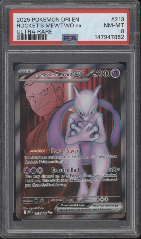 Rocket's Mewtwo ex Pokemon Destined Rivals Ultra Rare #213 PSA 8