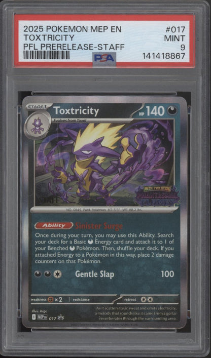 Toxtricity Pokemon Mega Evolution PFL Prerelease Staff Promo #017 PSA 9