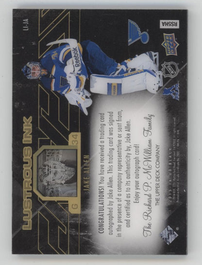Jake Allen 2015-16 Upper Deck Black Lustrous Ink Auto 096/199 #LI-JA