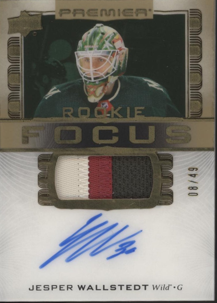 Jesper Wallstedt 2024-25 Upper Deck Premier Rookie Focus Swatch RC Auto 08/49