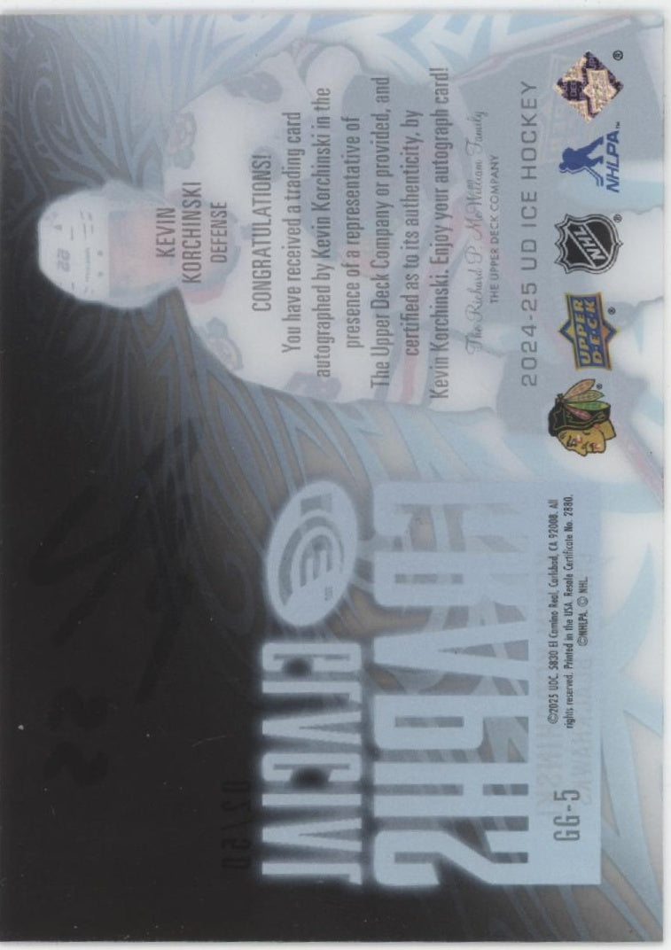 Kevin Korchinski 2024-25 Upper Deck Ice Glacial Graphs Clear Card Auto 02/50