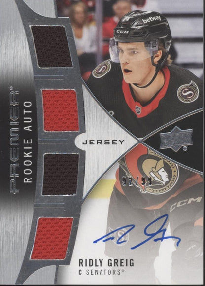 Ridly Greig 2023-24 Upper Deck Premier Swatch RC Auto 92/99 #PRA-RG