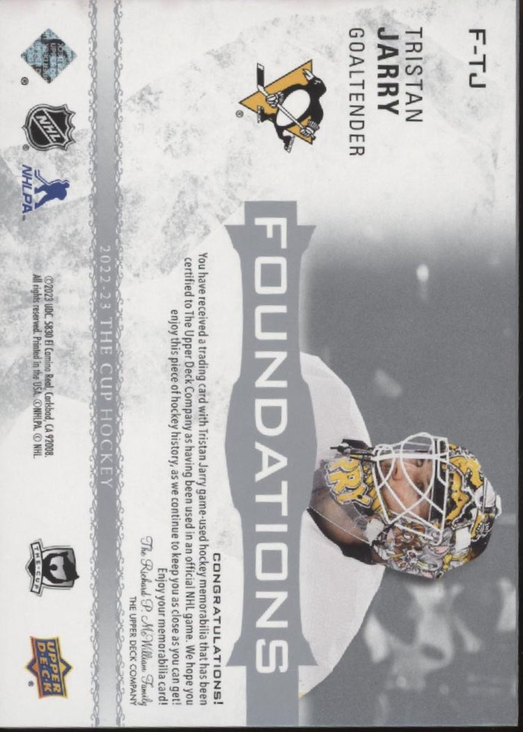 Tristan Jarry 2022-23 Upper Deck The Cup Foundations Swatch 35/49 #F-TJ