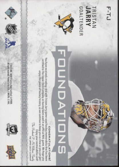 Tristan Jarry 2022-23 Upper Deck The Cup Foundations Swatch 35/49 #F-TJ