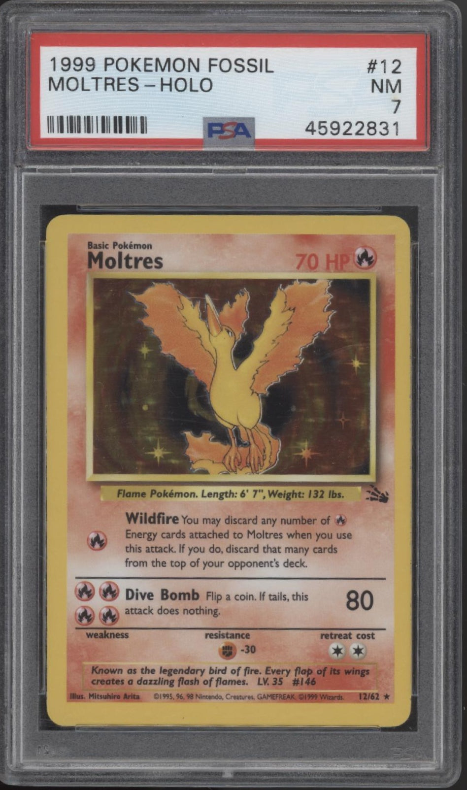 Moltres Pokemon Fossil Holo #12 PSA 7