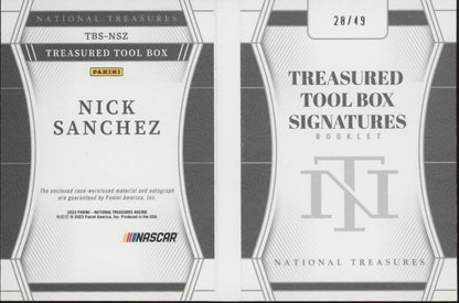 Nick Sanchez 2023 Panini National Treasures Tool Box Swatch Auto 28/49 #TBS-NSZ