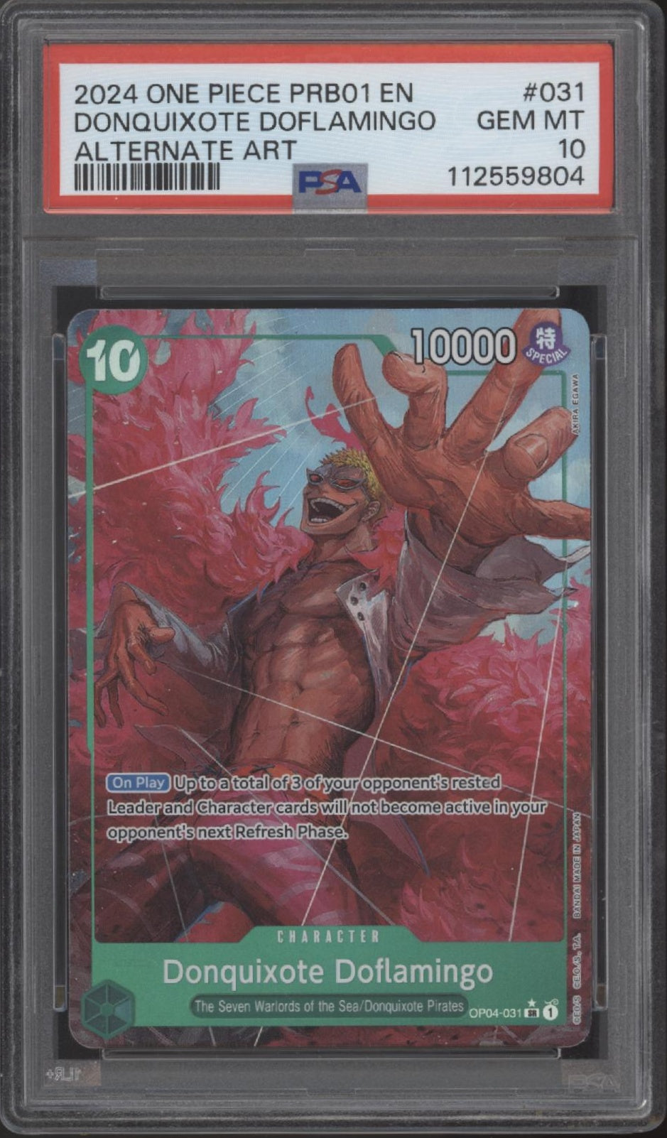 Donquixote Doflamingo One Piece Card Game PRB01 Alternate Art #031 PSA 10