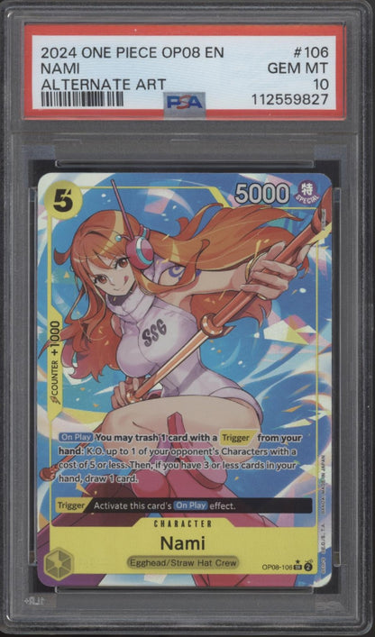 Nami One Piece Card Game OP08 Alternate Art #106 PSA 10