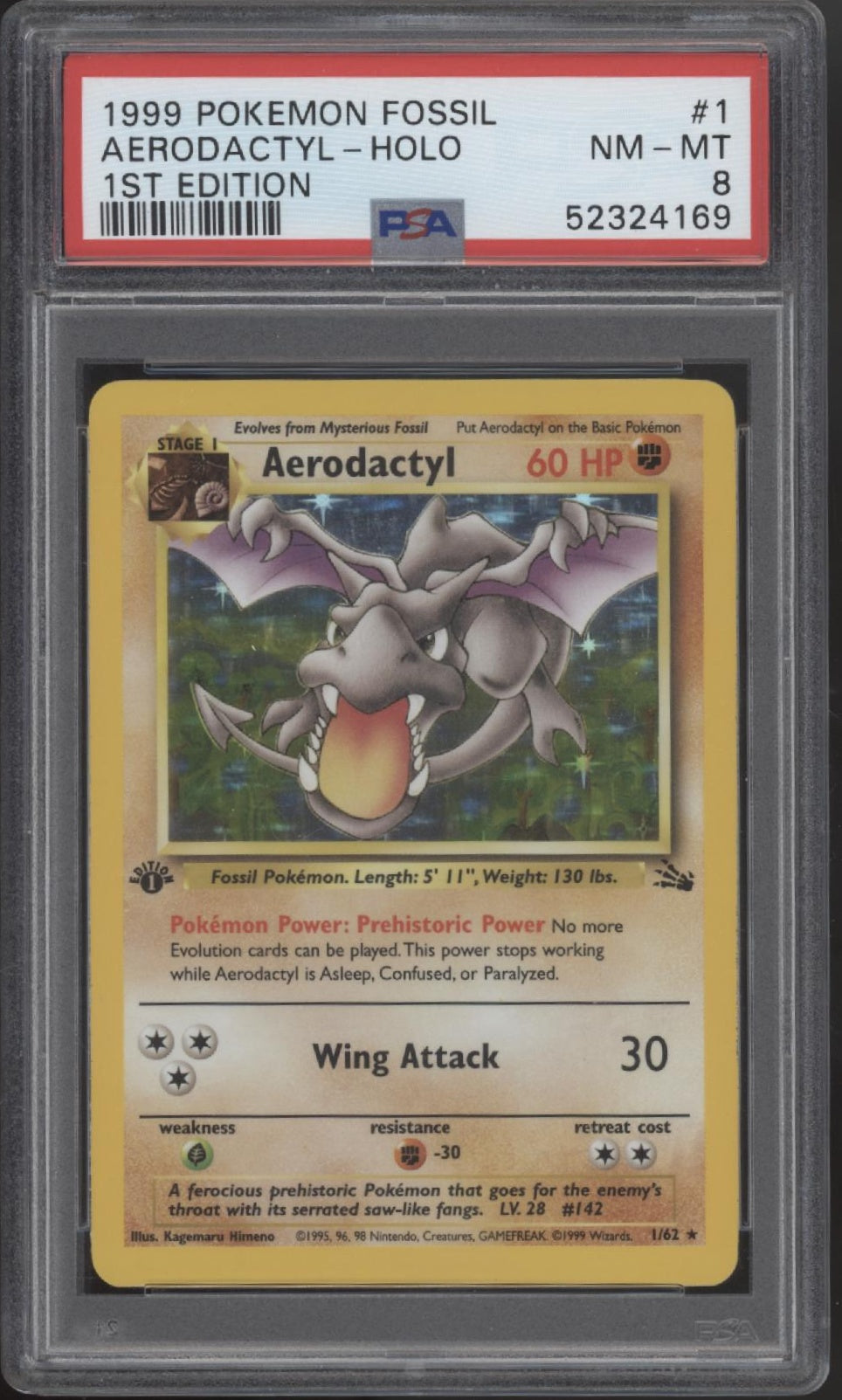Aerodactyl Pokemon Fossil Holo 1st Edition #1 PSA 8