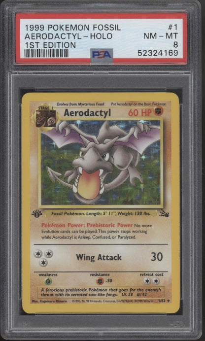 Aerodactyl Pokemon Fossil Holo 1st Edition #1 PSA 8