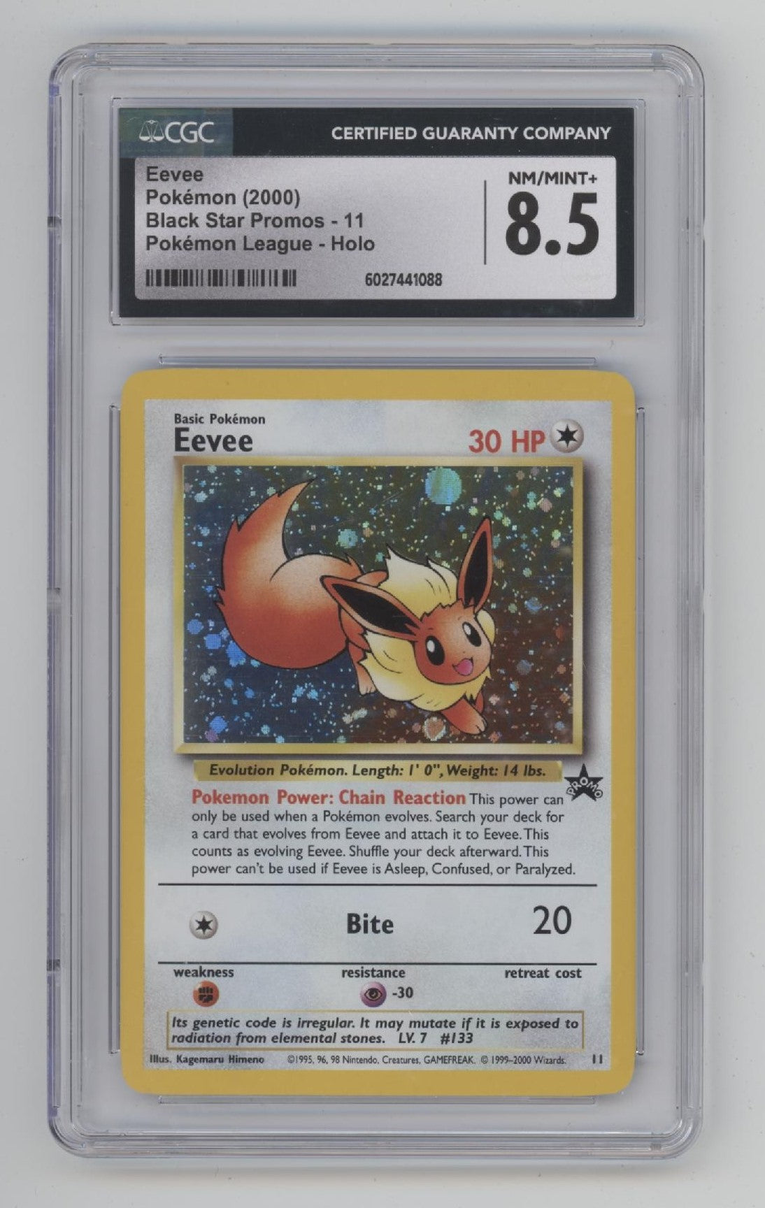 Eevee Pokemon League Black Star Promo Holo #11 CGC 8.5