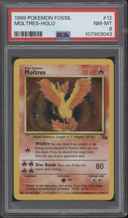 Moltres Pokemon Fossil Holo #12 PSA 8