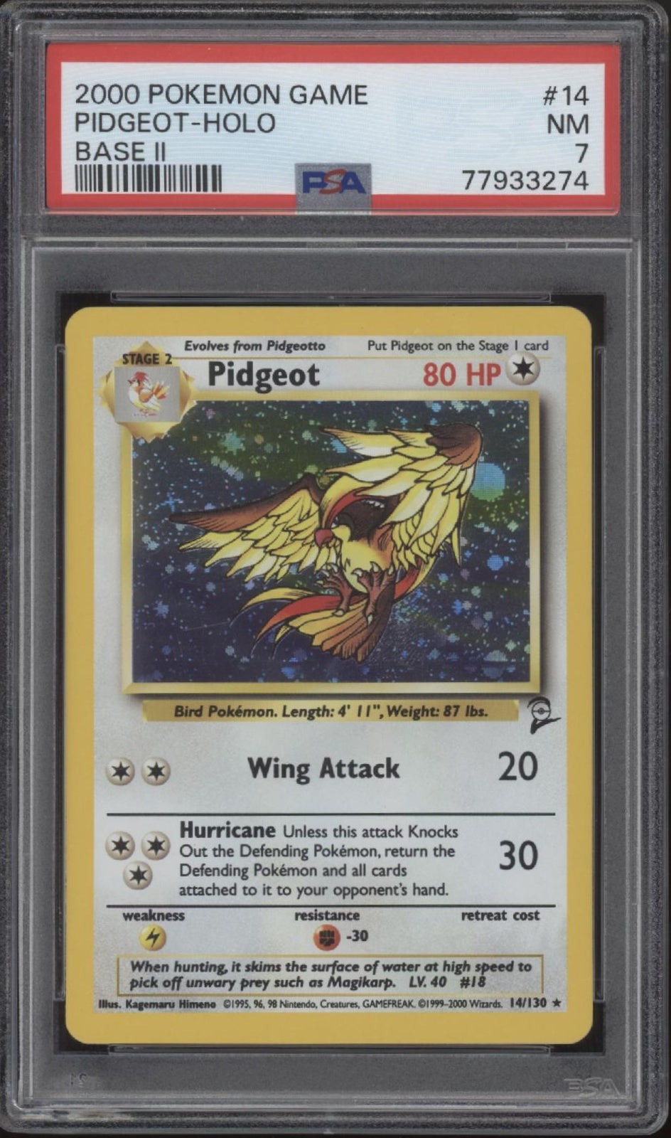 Pidgeot Pokemon Base Set 2 Holo #14 PSA 7