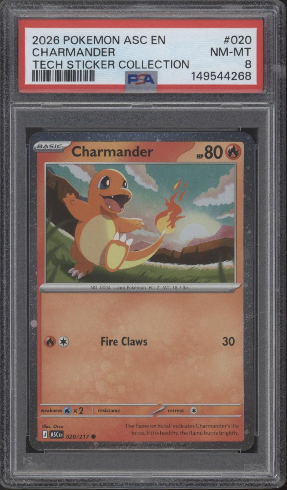 Charmander Pokemon Ascended Heroes Tech Sticker Collection #020 PSA 8 #1