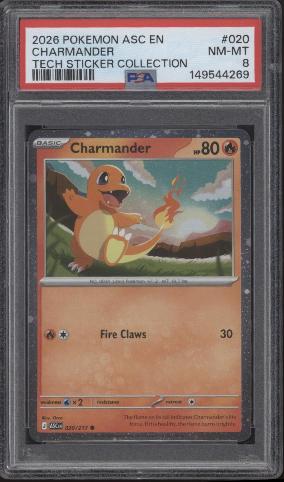 Charmander Pokemon Ascended Heroes Tech Sticker Collection #020 PSA 8 #2