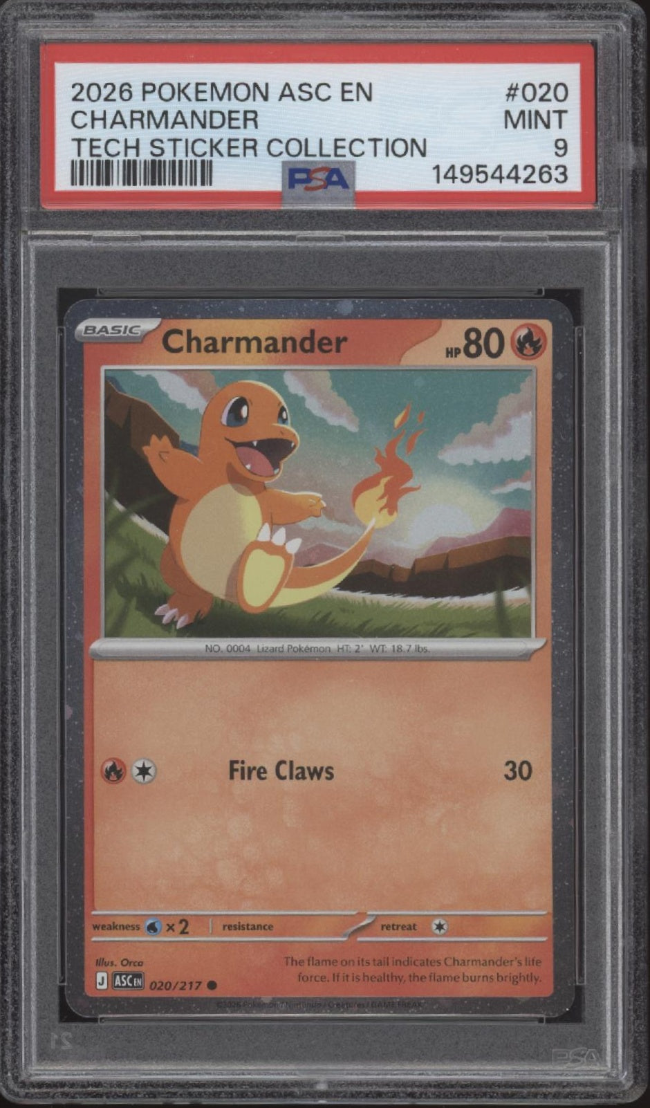 Charmander Pokemon Ascended Heroes Tech Sticker Collection #020 PSA 9 #1