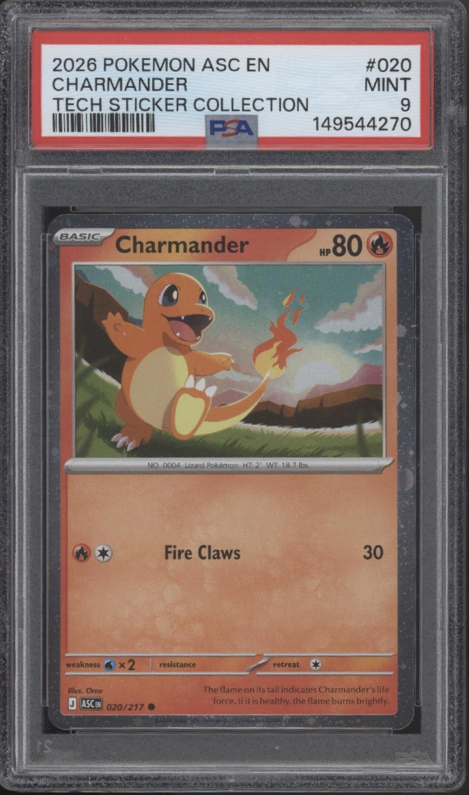 Charmander Pokemon Ascended Heroes Tech Sticker Collection #020 PSA 9 #2