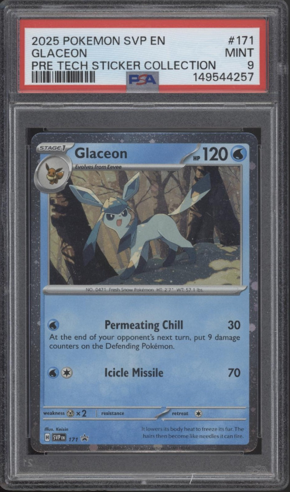 Glaceon Pokemon Prismatic Evolutions Tech Sticker Collection #171 PSA 9