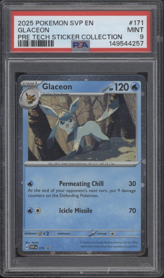 Glaceon Pokemon Prismatic Evolutions Tech Sticker Collection #171 PSA 9