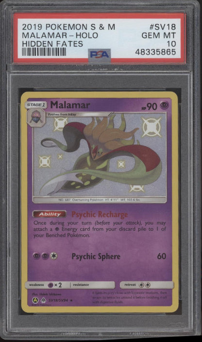 Malamar Pokemon Hidden Fates Holo #SV18 PSA 10