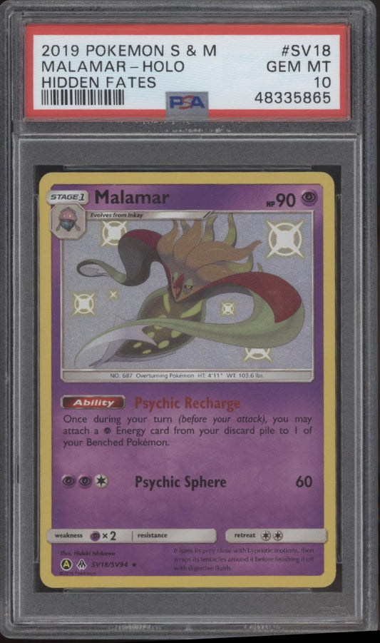 Malamar Pokemon Hidden Fates Holo #SV18 PSA 10