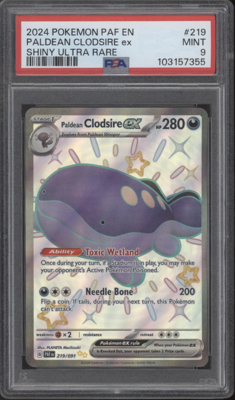 Paldean Clodsire ex Pokemon Paldean Fates Shiny Ultra Rare #219 PSA 9