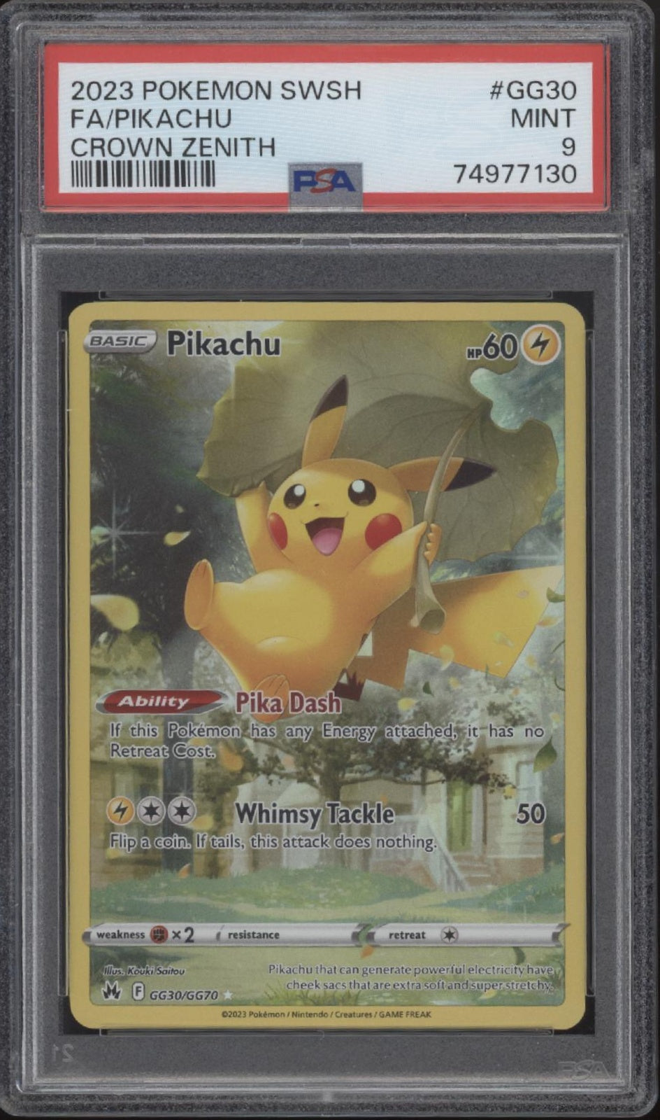 Pikachu Pokemon Crown Zenith Full Art #GG30 PSA 9