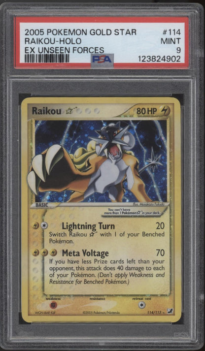 Raikou Gold Star Pokemon EX Unseen Forces Holo #114 PSA 9