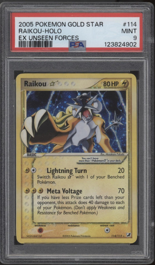 Raikou Gold Star Pokemon EX Unseen Forces Holo #114 PSA 9