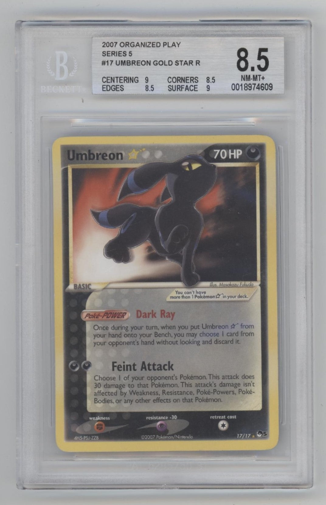 Umbreon Gold Star Pokemon Series 5 Organized Play #17 Beckett 8.5、Collector Store LLC Gaming、kayou