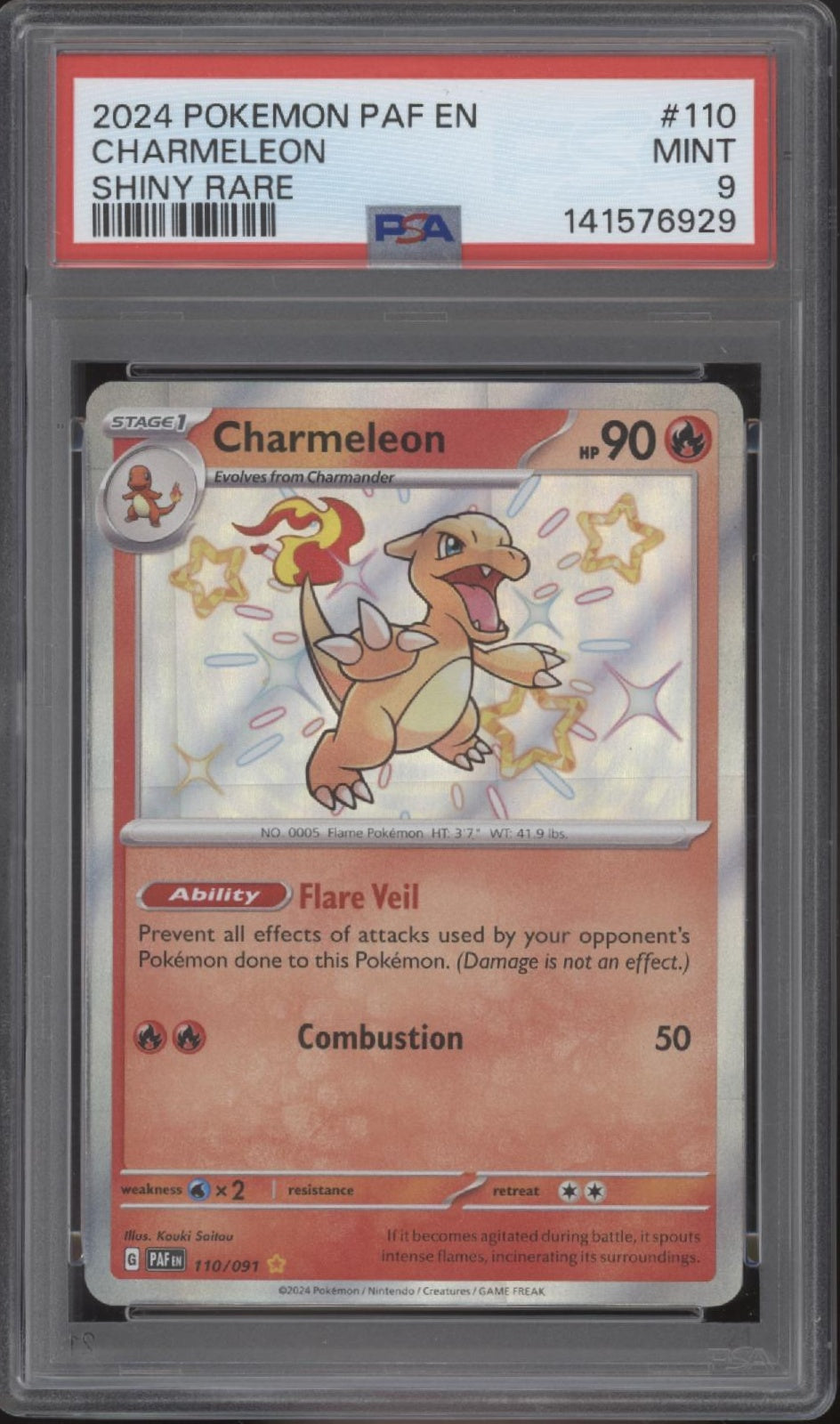 Charmeleon Pokemon Paldean Fates Shiny Rare #110 PSA 9