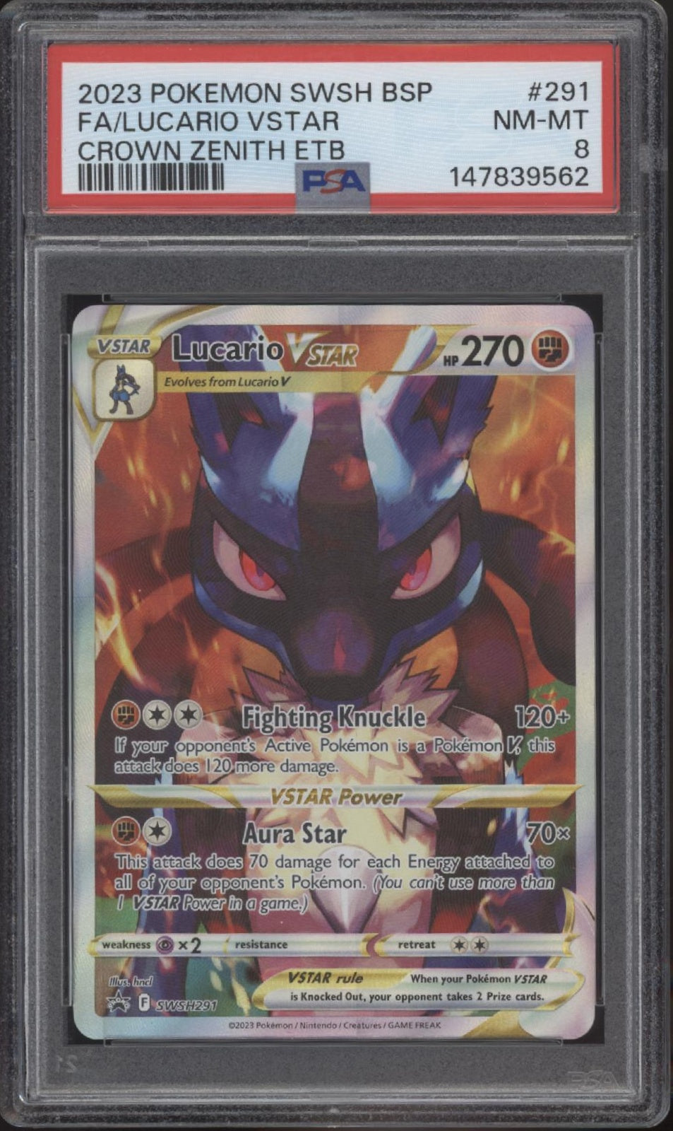 Lucario VSTAR Pokemon Crown Zenith Elite Trainer Box Full Art #291 PSA 8