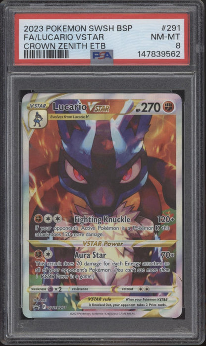 Lucario VSTAR Pokemon Crown Zenith Elite Trainer Box Full Art #291 PSA 8